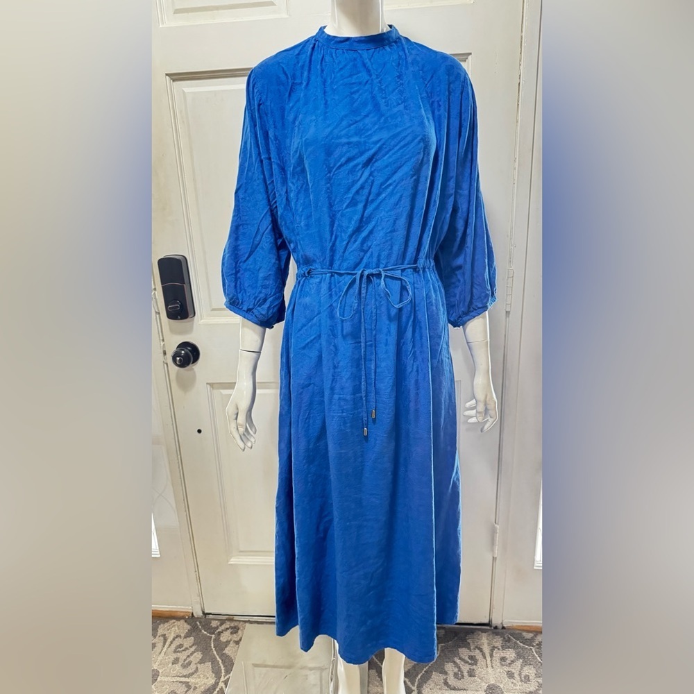 Khaadi Viscose/Cotton Blend Floral Embroidered Long Sleeve Blue Dress. P-26